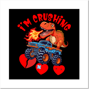 I Crush Hearts Monster Truck Toddler Boys Girl Valentine Day Posters and Art